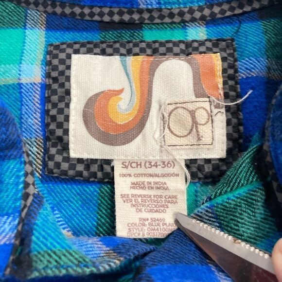 OCEAN PACIFIC, Men’s Plaid Flannel Western style shirt, Sz S(34-36), blue&green - Picture 3 of 8